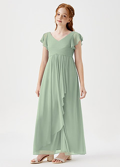 Azazie Omari Junior Vestido de Salvia Polvorienta de Malla de Corte En A con Plisado image4