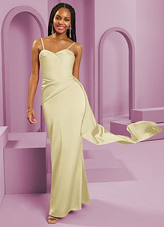 Barbie ♥ Azazie Venta Final Vestido de Sorbete De Limón de Satén Elástico de Corte Recto Convertible con Sin tirantes image1
