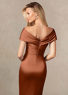 Azazie Ludlow Mother of the Bride Dresses Copper Mermaid Pleated Stretch Satin Dress image5