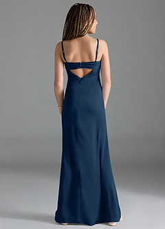 Azazie Leonis Junior Dark Navy A-Line Pleated Stretch Satin Dress image2