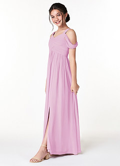 Azazie Lianne Junior Vestido de Rosa Caramelo de Gasa de Corte En A con Vestidos sin tirantes image3