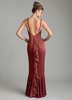 Azazie Tamera Bridesmaid Dresses Terracotta Mermaid Pleated Stretch Satin Dress image1