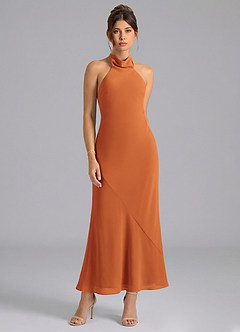 Azazie Velli Bridesmaid Dresses Cinnamon Mermaid High Neck Chiffon Dress image5