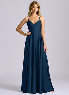 Azazie Truce Bridesmaid Dresses Dark Navy A-Line Stretch Satin Dress image3