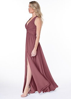 Azazie Jaclyn At-home Try On Dresses Desert Rose A-Line Pleated Chiffon Dress image3