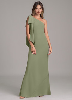 Azazie Capri At-home Try On Dresses Black A-Line One Shoulder Chiffon Dress image6