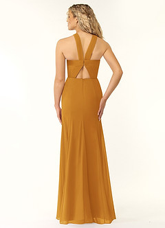 Azazie Rue Bridesmaid Dresses Butterscotch A-Line Halter Chiffon Dress image3