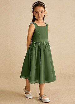 Azazie Ari Flower Girl Dresses Olive A-Line Sleeveless Chiffon Dress image5