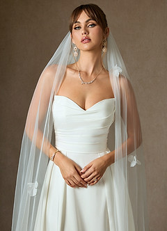front Scattered 3D Flowers Cathedral Length Veil