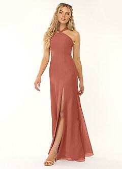 Azazie Rue Abiti da Damigella Abito A-Line in Chiffon con Scollo Halter Argilla image5