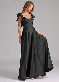 Azazie Leilani Bridesmaid Dresses Black A-Line Ruched Stretch Satin Dress image4