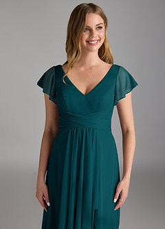 Azazie Omari Bridesmaid Dresses Pine A-Line Mesh Dress image3