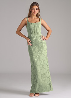 Azazie Kenna Vestidos de damas de honor Vestido de Agave de Devorado Floral de Corte Recto con Corte Lateral image3
