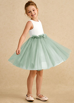 Azazie Louisa Flower Girl Dresses Ivory Agave A-Line Sleeveless Tulle Dress image3