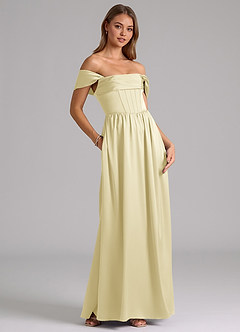 Azazie Hattie Robes de demoiselle d'honneur Robe Trapèze en Satin extensible Corset Sorbet Citron image4