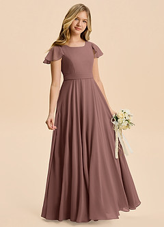 Azazie Cady Junior Abito A-Line in Chiffon Plissettato Espresso image3