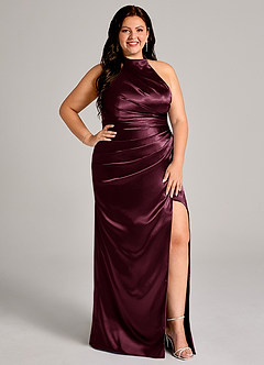 Azazie Jemma Bridesmaid Dresses Cabernet Sheath Pleated Metallic Satin Dress image11