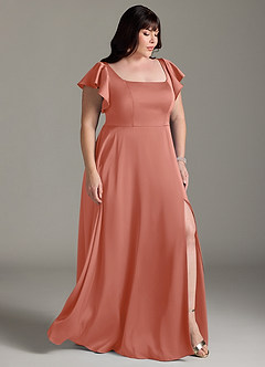 Azazie Bondi Bridesmaid Dresses Salmon Pink A-Line Bow Stretch Satin Dress image10