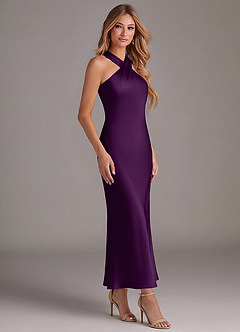Azazie Doretta Bridesmaid Dresses Grape Mermaid Pleated Stretch Satin Dress image3