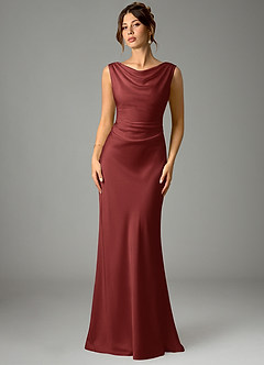 Azazie Kieryn Bridesmaid Dresses Terracotta Mermaid Pleated Stretch Satin Dress image1