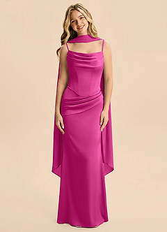 Azazie Sorrel Junior Vestido Fucsia de Satén Elástico de Corte Sirena con Drapeado image3