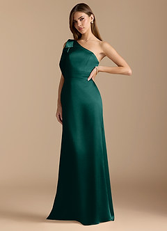 Azazie Rinna Vestidos de damas de honor Vestido de Pino de Satén Metálico de Corte Sirena con Volante image4