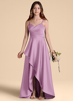 Azazie Prisha Junior Linia A Pofałdowany Satyna elastyczna Długość podłogi Młodsza druhna Sukienka image7