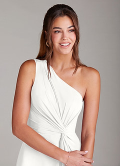 Azazie Brooke Bridesmaid Dresses White A-Line One Shoulder Chiffon Dress image4
