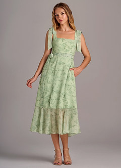 Azazie Deb Bridesmaid Dresses Green Fern Floral A-Line with Pockets Chiffon Convertible Dress image3