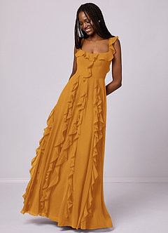 Barbie ♥ Azazie Bridesmaid Dresses Butterscotch A-Line with Pockets Chiffon Dress image5