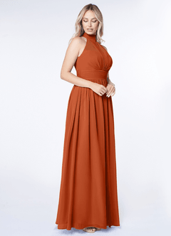 Azazie Iman At-home Try On Dresses Dusty Blue A-Line A-Line Ruched Chiffon Dress image3