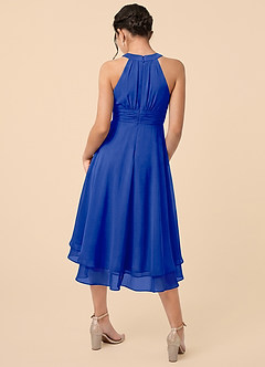 Azazie Linna Junior Royal Blue A-Line Pleated Chiffon Dress image2