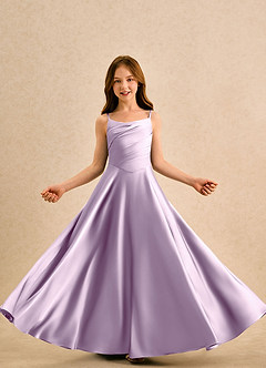 Azazie Coconut Girls Formal Sukienki dla dziewczynek sypiących kwiaty Linia A Pofałdowany Satyna elastyczna Długość podłogi Sukienka image5