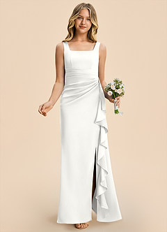 Azazie Adrienne Junior Robe Fourreau en Satin extensible Plissé Blanc image4