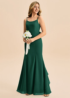 Azazie Lioren Junior Emerald Mermaid Bow Chiffon Dress image4