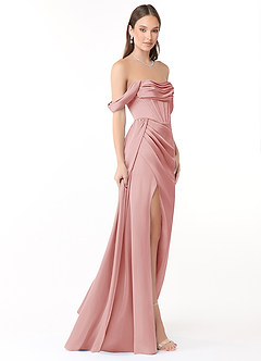 Azazie Amyra Jurken voor bruidsmeisjes Converteerbaar Jurk van Stretch Satijn met Zeemeermin Off the Shoulder Poederroze image4