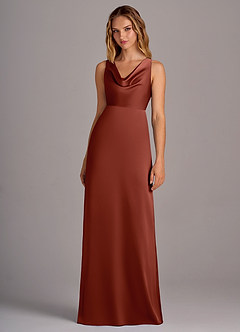 Azazie Wrenlee Bridesmaid Dresses Terracotta A-Line Stretch Satin Dress image4