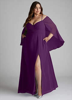 Azazie Cienna Robes de demoiselle d'honneur Robe Trapèze en Mousseline de soie Épaule décolletée Grain De Raisin image9