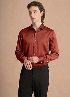 front Julian Terracotta Stretch Satin Dress Shirt