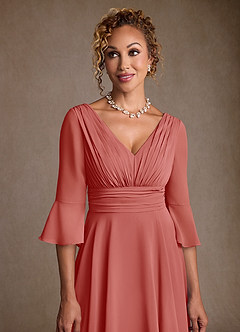 Azazie Aerynne Suknie dla Matki Panny Młodej Linia A Pofałdowany Szyfon Długość herbaty Sukienka image5