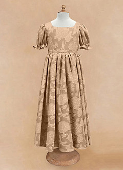 Azazie Joss vestidos de niña de las flores Vestido de Champán de Devorado Floral de Corte En A con Con mangas image4