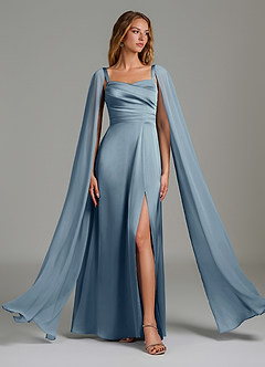 Azazie Niveah Bridesmaid Dresses Dusty Blue A-Line Strapless Stretch Satin Convertible Dress image5