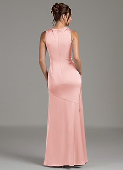 Azazie Kiara Robes de demoiselle d'honneur Robe Sirène en Satin extensible Plissée Rose Poudré image6