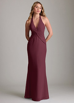 Azazie Valerie Bridesmaid Dresses Cabernet Mermaid Pleated Chiffon Dress image3