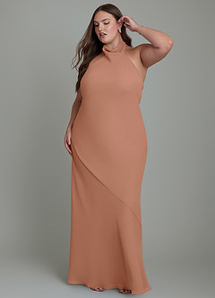 Azazie Velli Bridesmaid Dresses Bronzer Mermaid High Neck Chiffon Dress image11