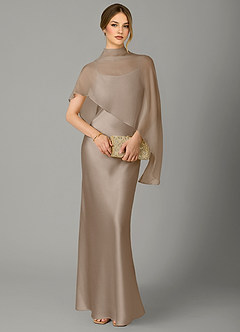 Azazie Jaleesa Robes de demoiselle d'honneur Robe Fourreau en Satin extensible Col haut Taupe image5