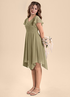 Azazie Janeaurelia Junior Abito A-Line in Chiffon Plissettato Verde Muschio image5