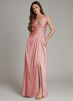 Azazie Pauline Finale sale Jurk van Stretch Satijn met A-lijn Geplooide Blushing Pink image5