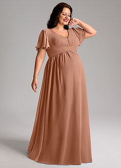Azazie Verna Maternity Bridesmaid Dresses A-Line V-Neck Ruched Chiffon Floor-Length Dress image7
