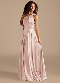 Azazie Charlize Bridesmaid Dresses Blushing Pink A-Line One Shoulder Metallic Satin Dress image10